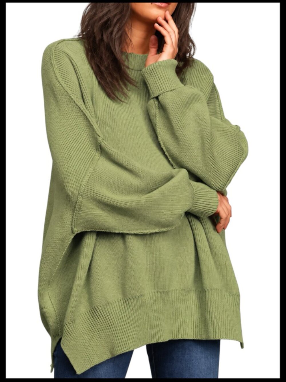 Free People Easy Street Sweater Sage Olive Green Oversized Tunic XS